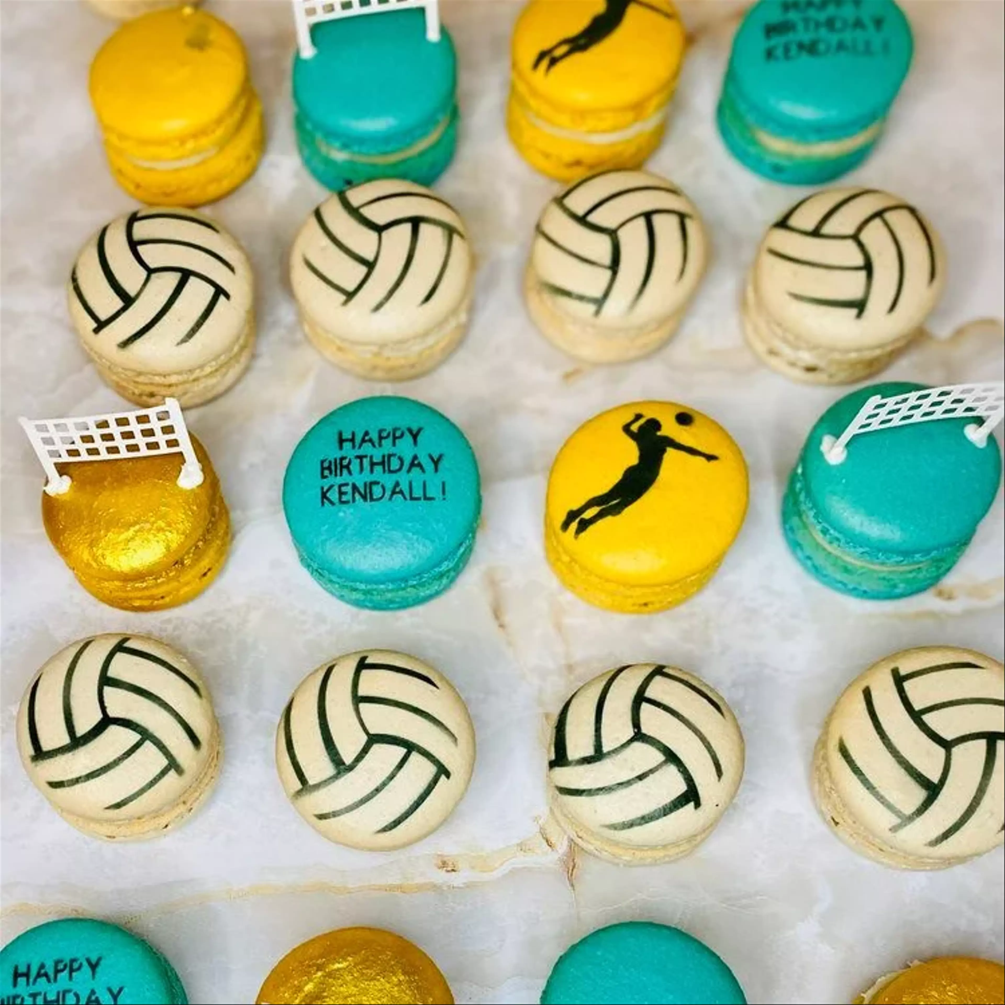 Macaroons designed to look like a volleyball