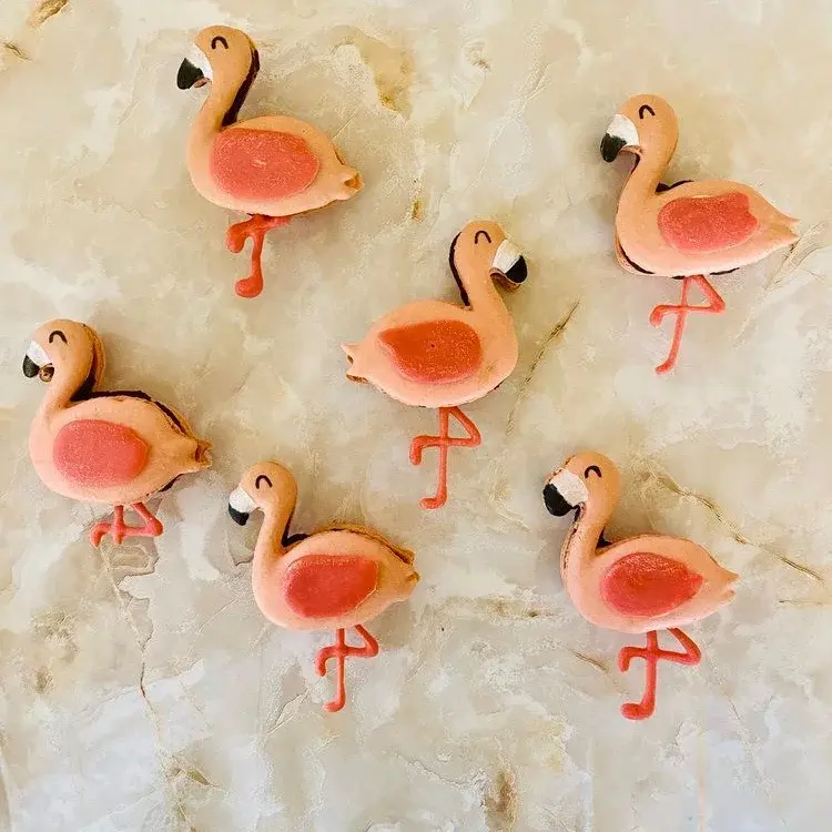 Cute, pink flamingo shaped macaroons